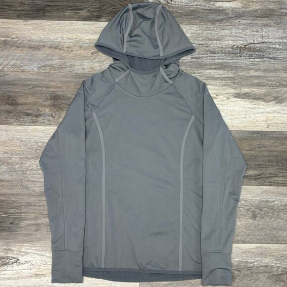 Athleta Plush Tech Fleece Gray Womens M Stretch Gym Running Pullover Hoodie‎ - Picture 1 of 10